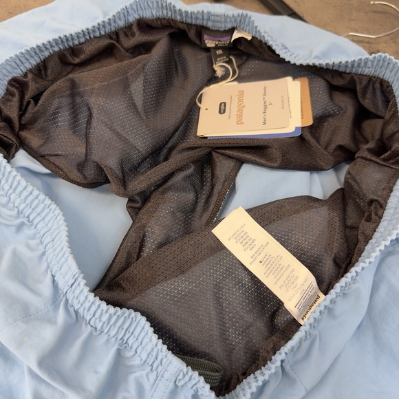 Patagonia 5" Baggies Shorts Lago Blue Clean Currents Patch Men's Size XXL Lined - Picture 7 of 7